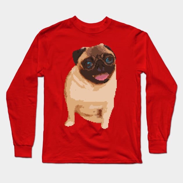 a sitting Pug dog pixel art Long Sleeve T-Shirt by Arteria6e9Vena